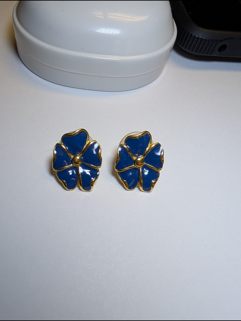 Sarah Coventry Vintage Blue Enamel Flower Stud Earrings - Women Jewelry